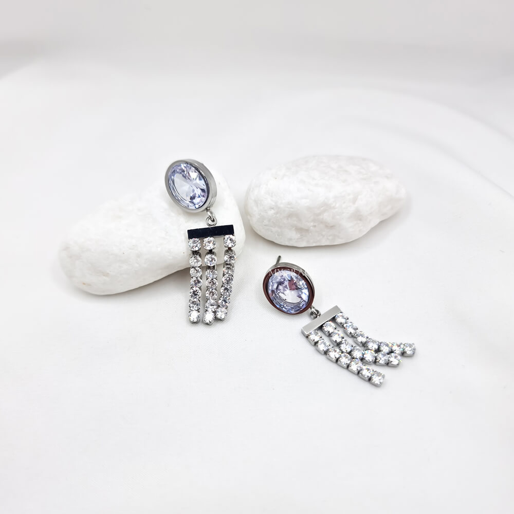 18K Gold-Plated Stainless Steel Chain Drop Earrings "Be Sublime", Cubic Zirconia, MYGRACE