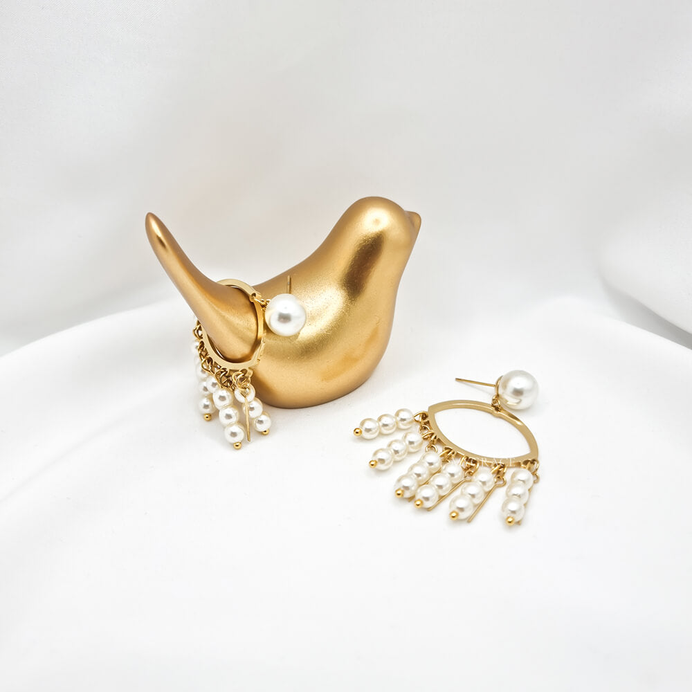 18K Gold-Plated Stainless Steel Geometric Tassel Drop Earrings "Be Faithful", Pearls, MYGRACE