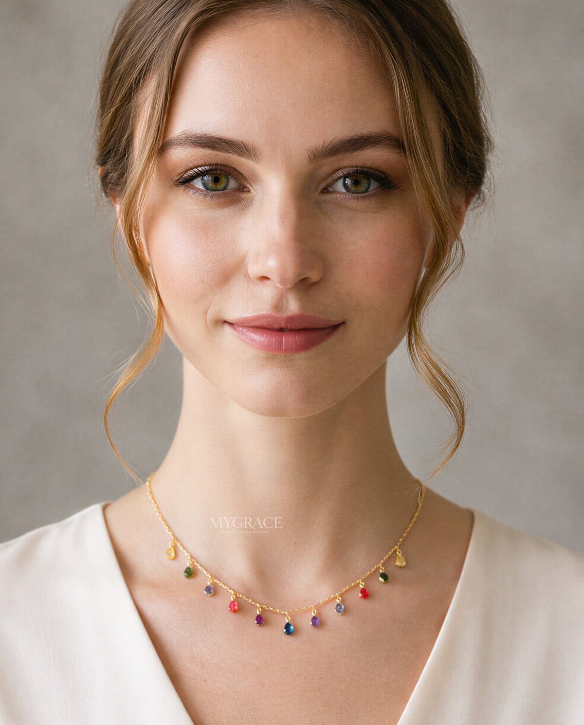 Halskette Silber 925 mit Anhängern, mehrfarbig, goldene Kette, vergoldet, MYGRACE