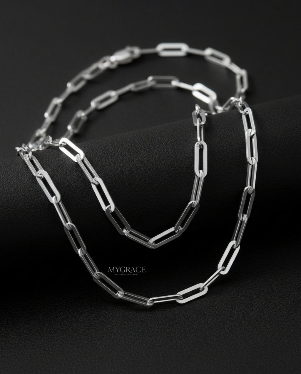 Halskette Silber 925 Glieder, Paperclip, silberfarben, rhodiniert, 3 mm, MYGRACE