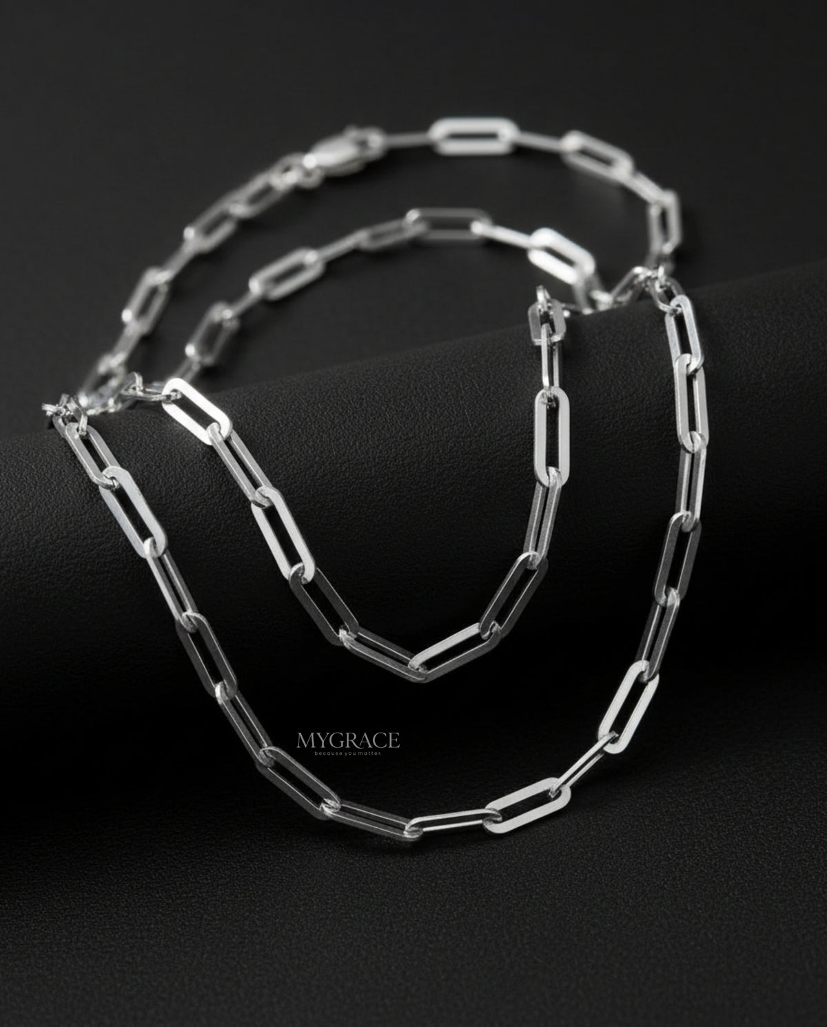 Halskette Silber 925 Glieder, Paperclip, silberfarben, rhodiniert, 3 mm, MYGRACE