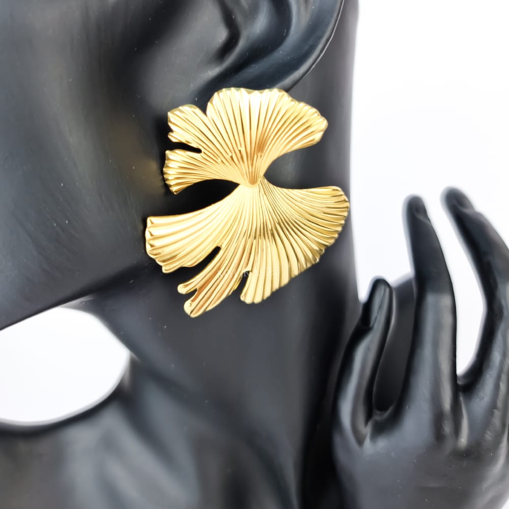 Gold-Tone Stainless Steel Textured Leaf Drop Earrings "Be Appealing", MYGRACE