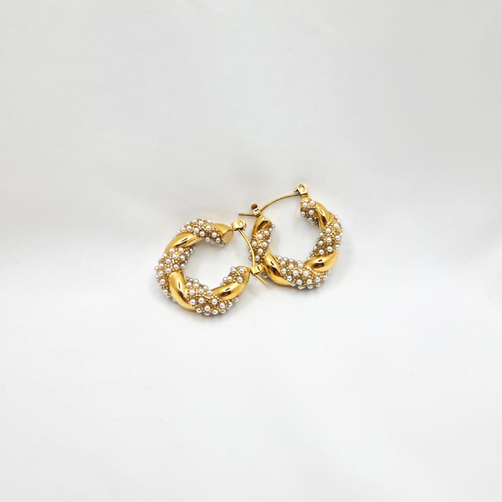 18K Gold-Plated Stainless Steel Croissant Hoop Earrings "Be Fancy", Pearls, MYGRACE