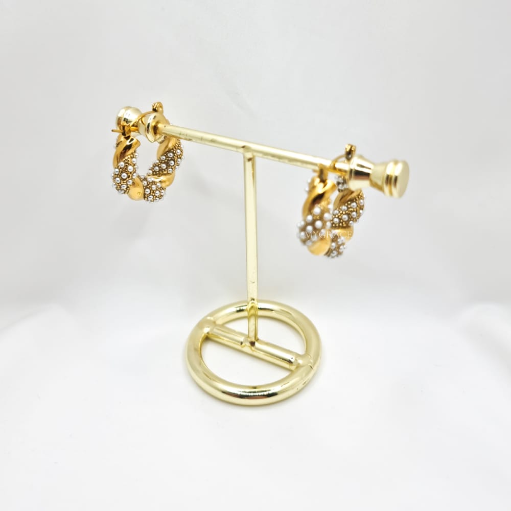 18K Gold-Plated Stainless Steel Croissant Hoop Earrings "Be Fancy", Pearls, MYGRACE