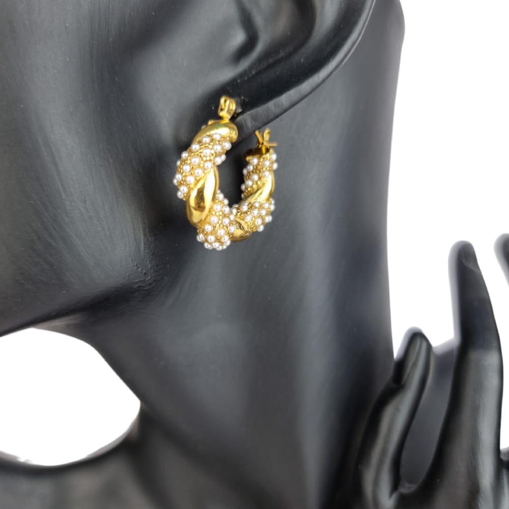 18K Gold-Plated Stainless Steel Croissant Hoop Earrings "Be Fancy", Pearls, MYGRACE