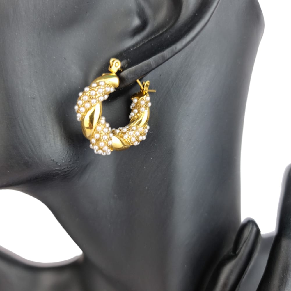 18K Gold-Plated Stainless Steel Croissant Hoop Earrings "Be Fancy", Pearls, MYGRACE