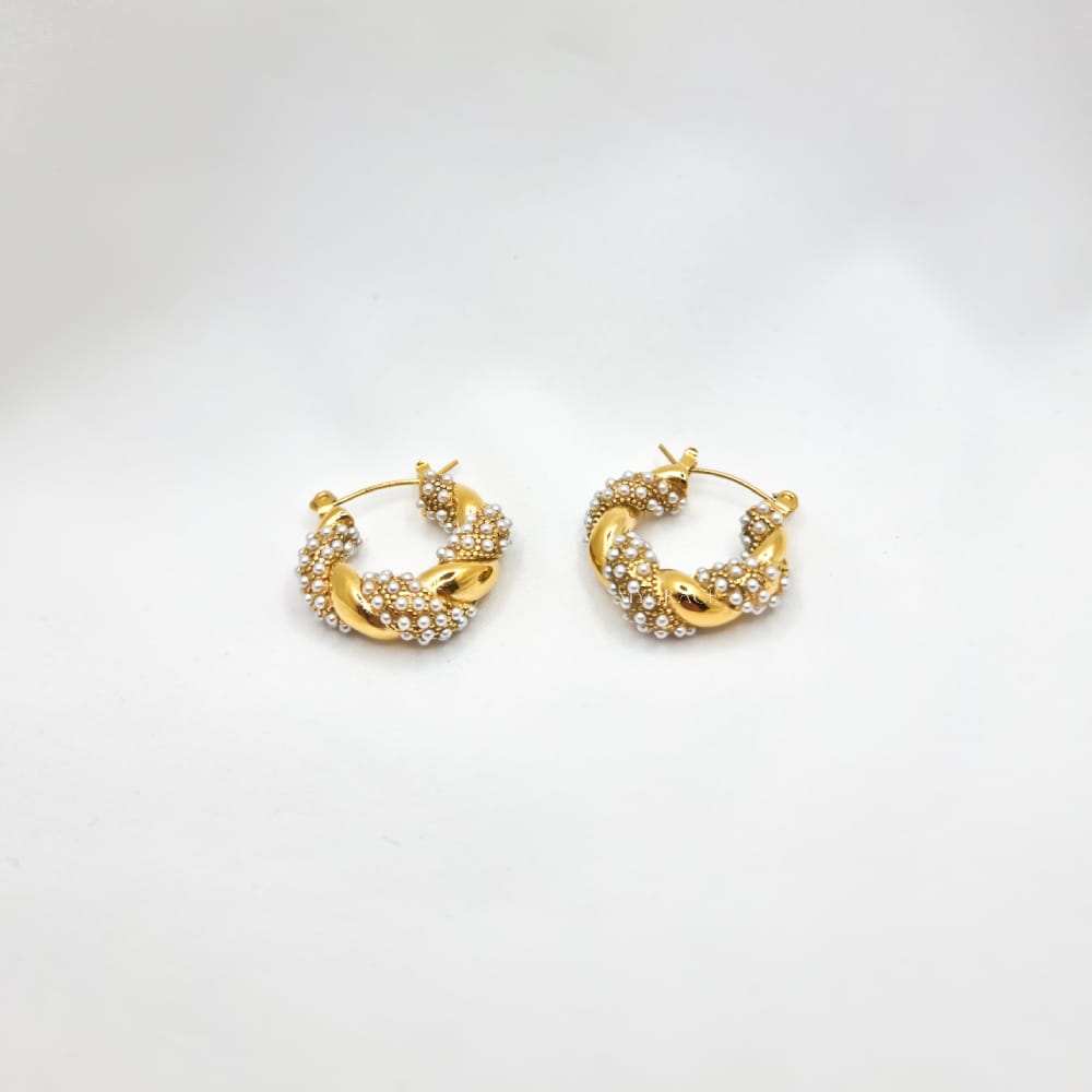 18K Gold-Plated Stainless Steel Croissant Hoop Earrings "Be Fancy", Pearls, MYGRACE