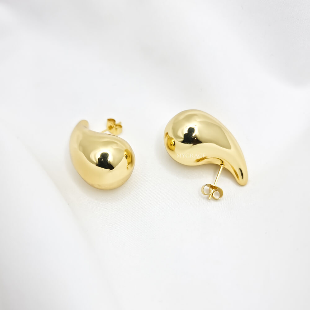 18K Gold-Plated Stainless Steel Chunky Teardrop Stud Earrings "Be Stylish", MYGRACE