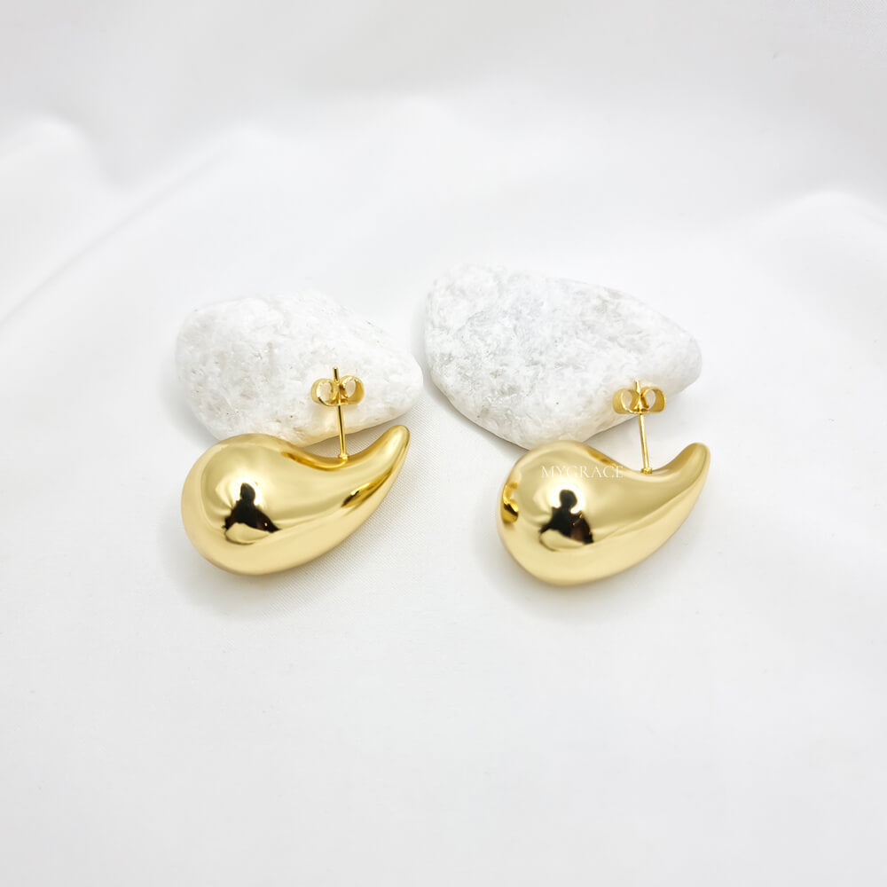 18K Gold-Plated Stainless Steel Chunky Teardrop Stud Earrings "Be Stylish", MYGRACE