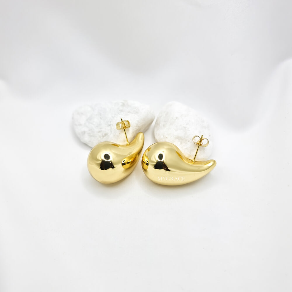 18K Gold-Plated Stainless Steel Chunky Teardrop Stud Earrings "Be Stylish", MYGRACE