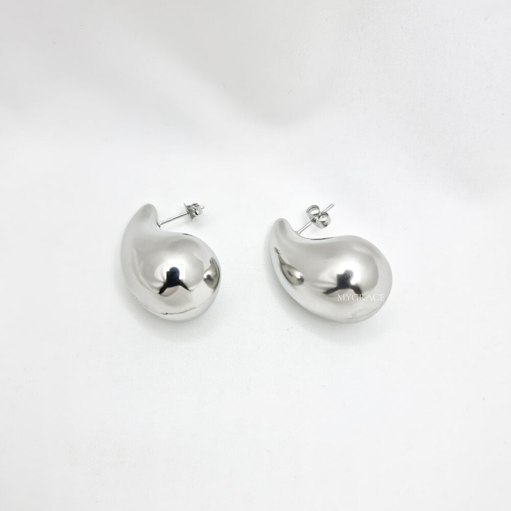 Silver-Tone Stainless Steel Chunky Teardrop Stud Earrings "Be Stylish", MYGRACE