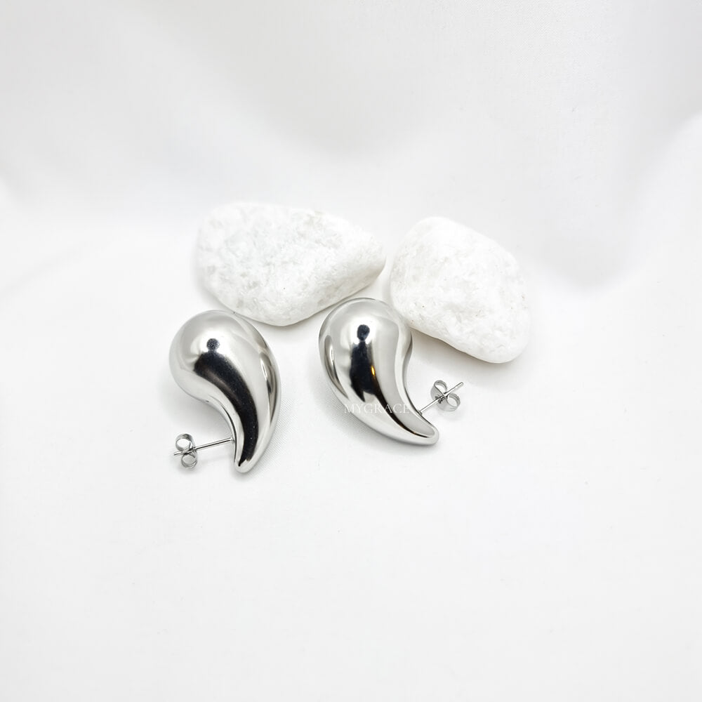 Silver-Tone Stainless Steel Chunky Teardrop Stud Earrings "Be Stylish", MYGRACE