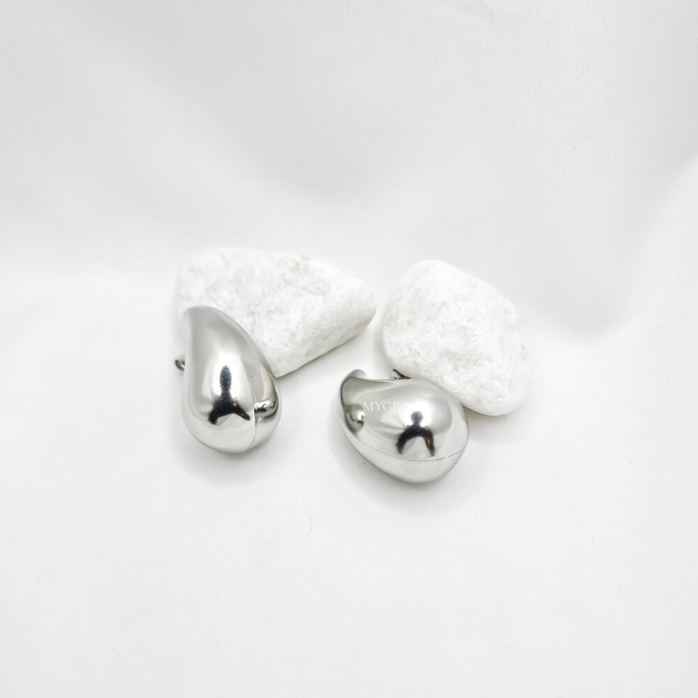 Silver-Tone Stainless Steel Chunky Teardrop Stud Earrings "Be Stylish", MYGRACE