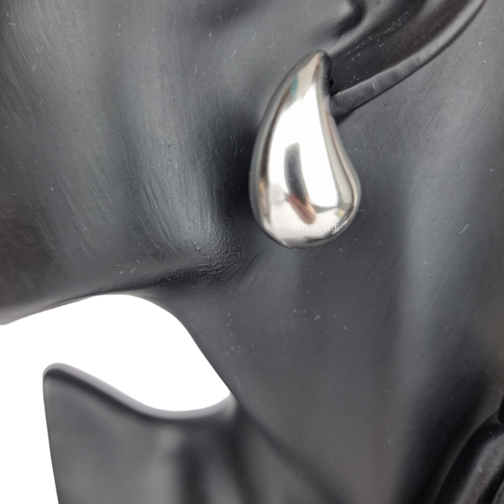 Silver-Tone Stainless Steel Chunky Teardrop Stud Earrings "Be Stylish", MYGRACE