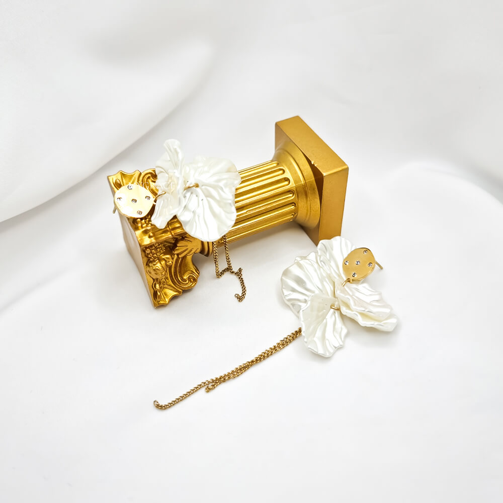 18K Gold-Plated Stainless Steel Floral Drop Earrings "Be Melodious", Mother-of-Pearl, MYGRACE