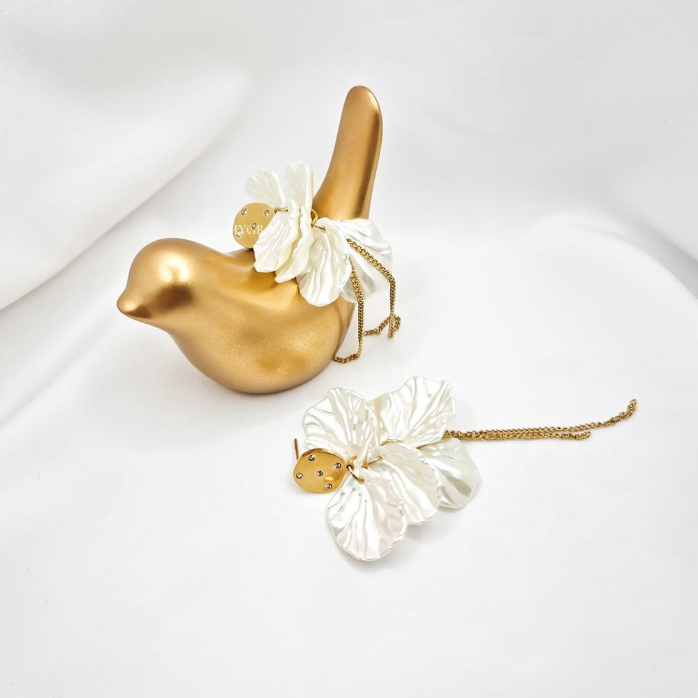 18K Gold-Plated Stainless Steel Floral Drop Earrings "Be Melodious", Mother-of-Pearl, MYGRACE