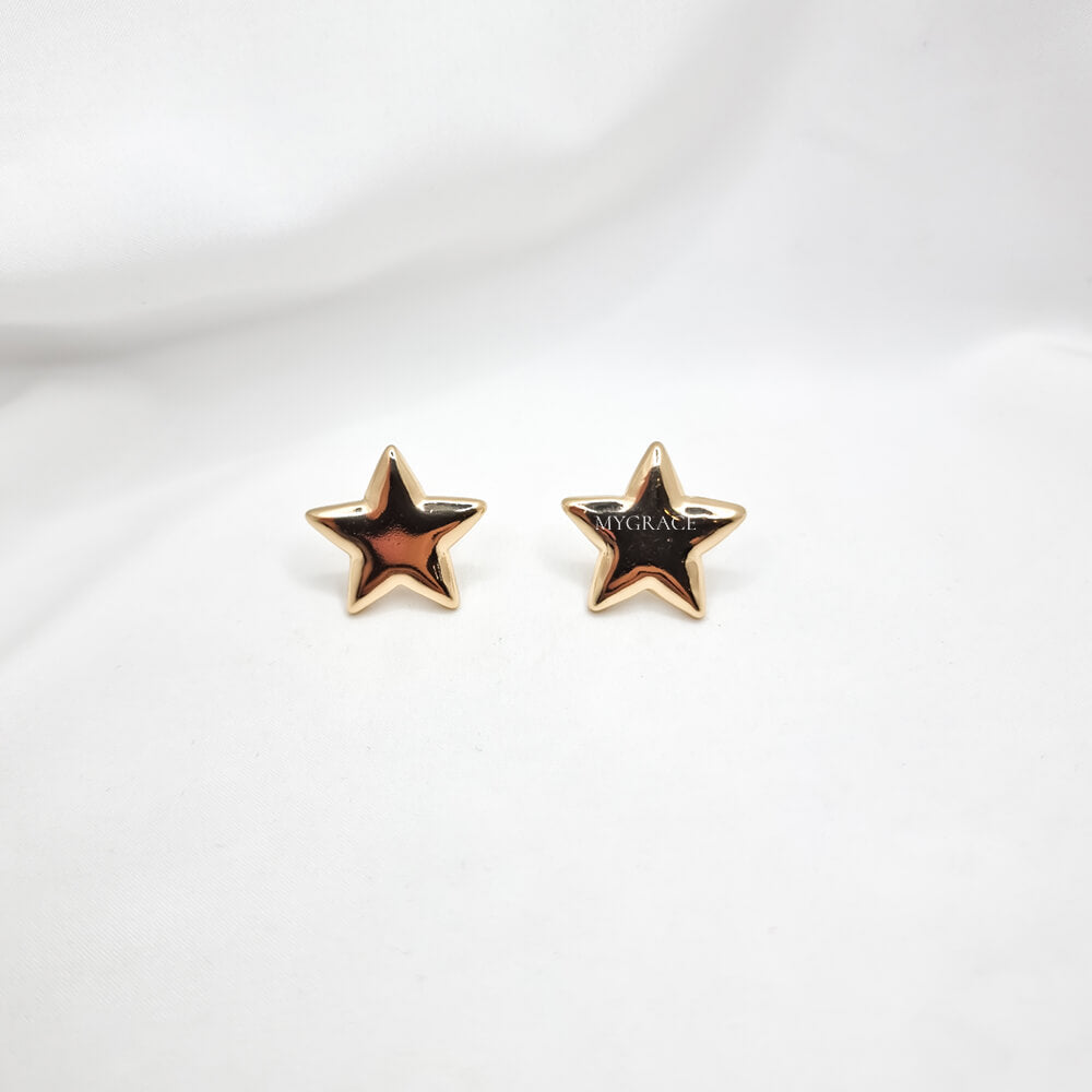 Gold-Tone Stainless Steel Star Stud Earrings "Be Bright", MYGRACE