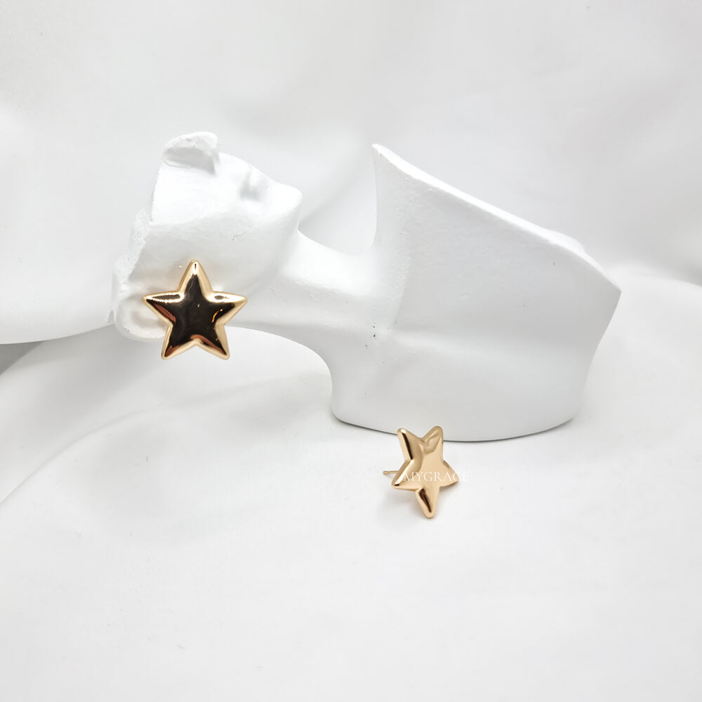 Gold-Tone Stainless Steel Star Stud Earrings "Be Bright", MYGRACE