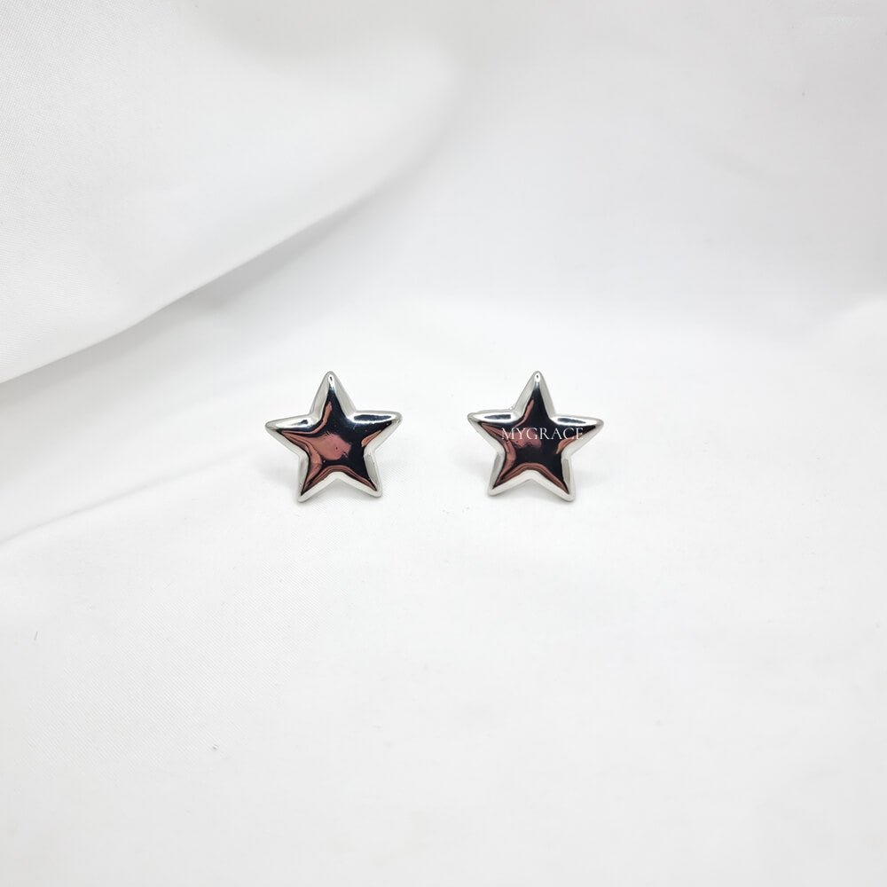 Silver-Tone Stainless Steel Star Stud Earrings "Be Bright", MYGRACE