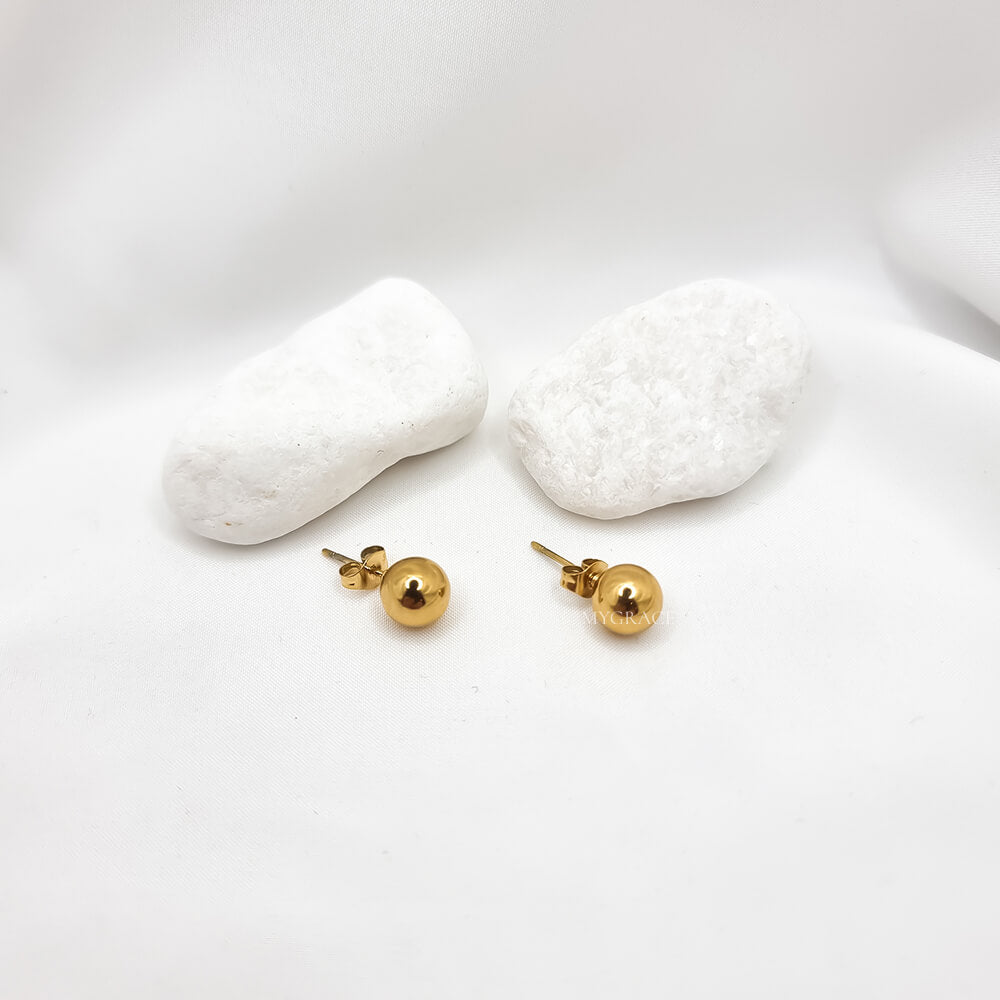 18K Gold-Plated Stainless Steel Ball Stud Earrings "Be Noble", MYGRACE