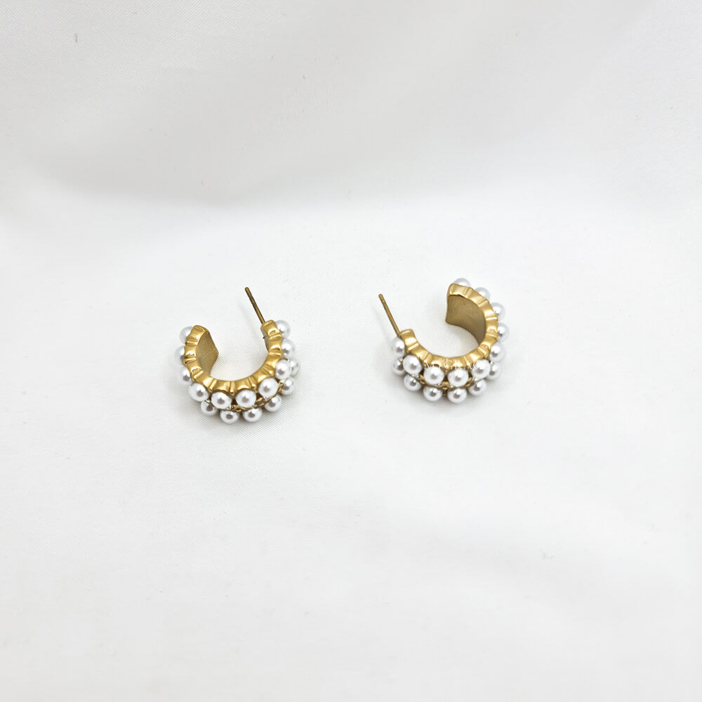 18K Gold-Plated Stainless Steel Pearl Hoop Earrings "Be Pure", Pearls & Cubic Zirconia, MYGRACE