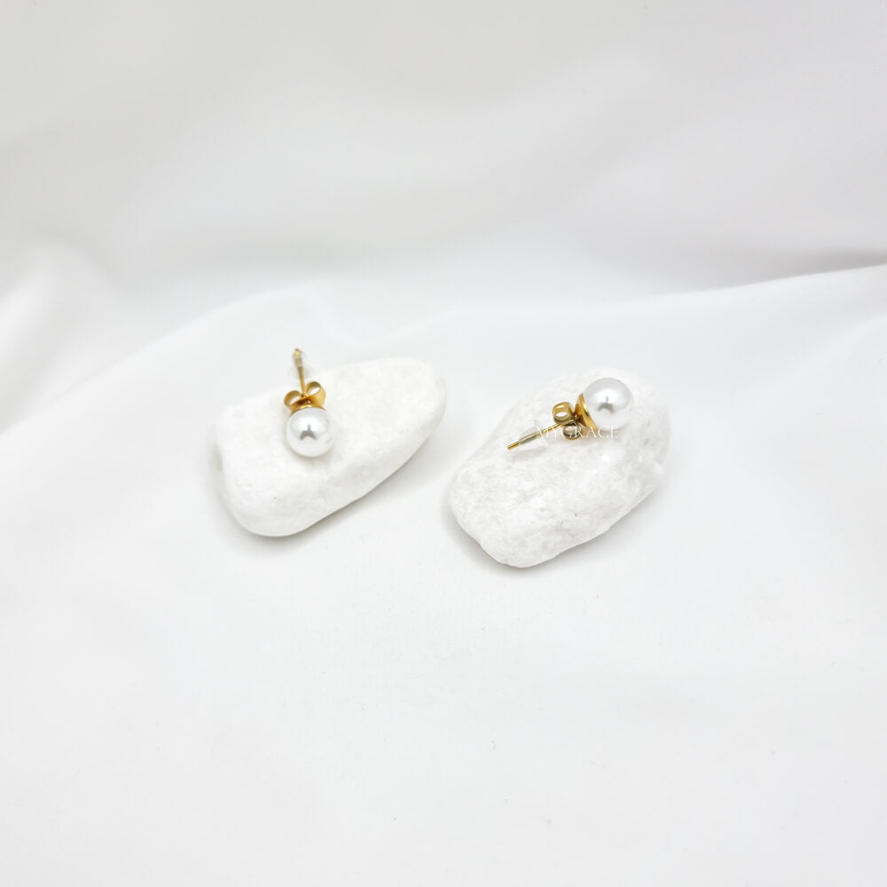 Gold-Tone Stainless Steel Pearl Stud Earrings "Be Noble", MYGRACE