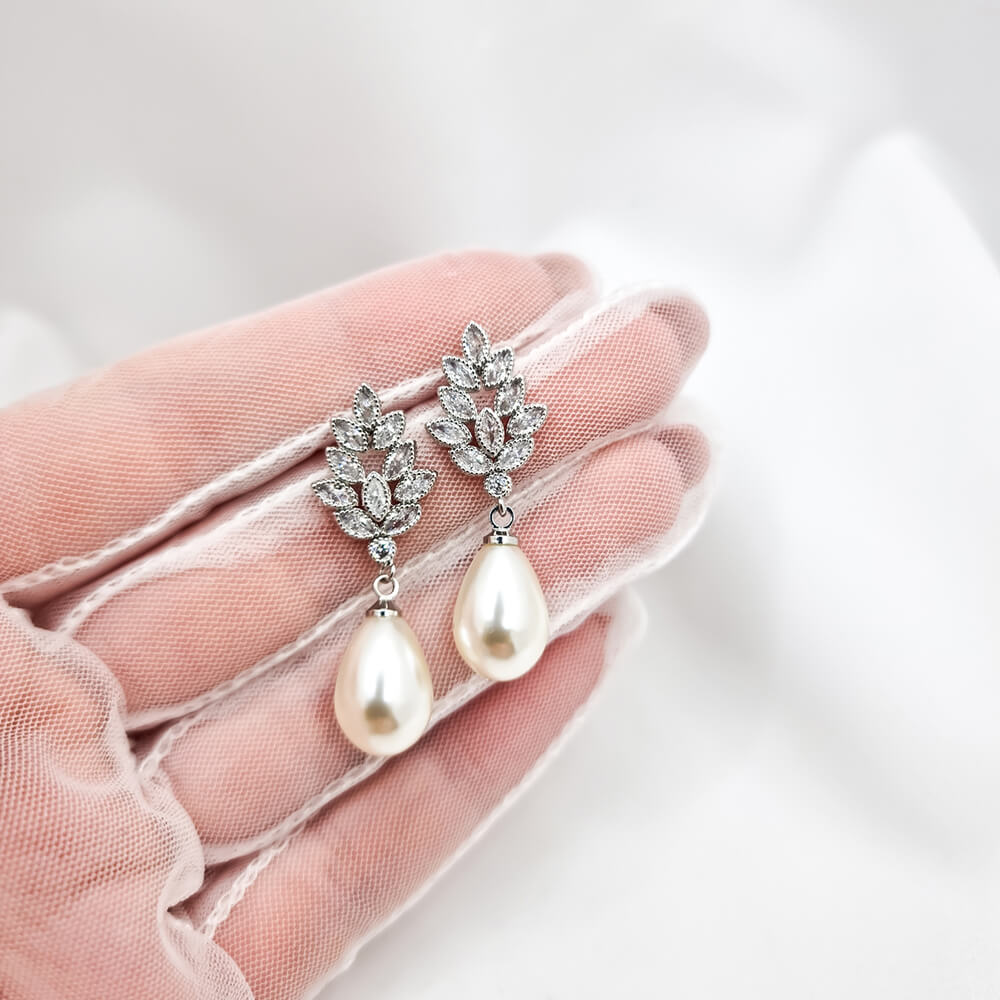 Silver-Tone Drop Earrings "Be Exquisite", Cubic Zirconia & Pearl, MYGRACE