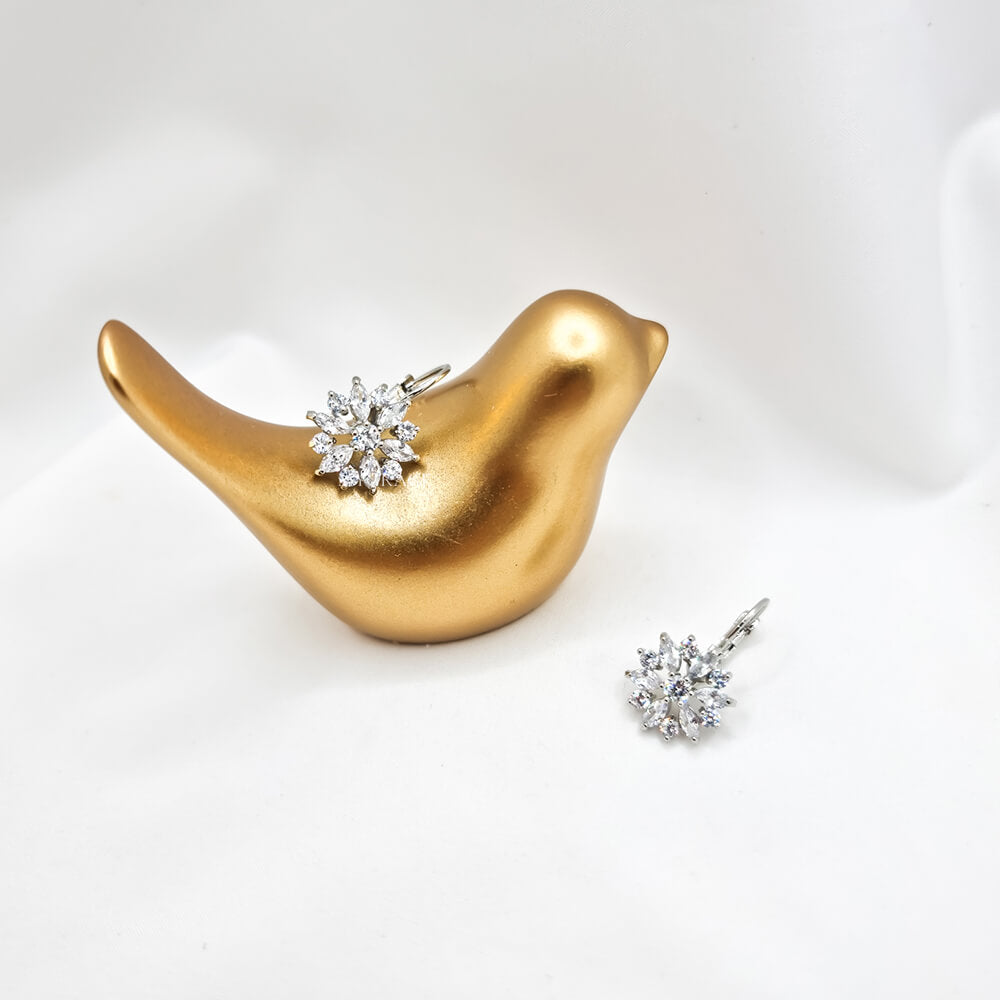 Silver-Tone Floral Drop Earrings "Be Gracious", Cubic Zirconia, MYGRACE