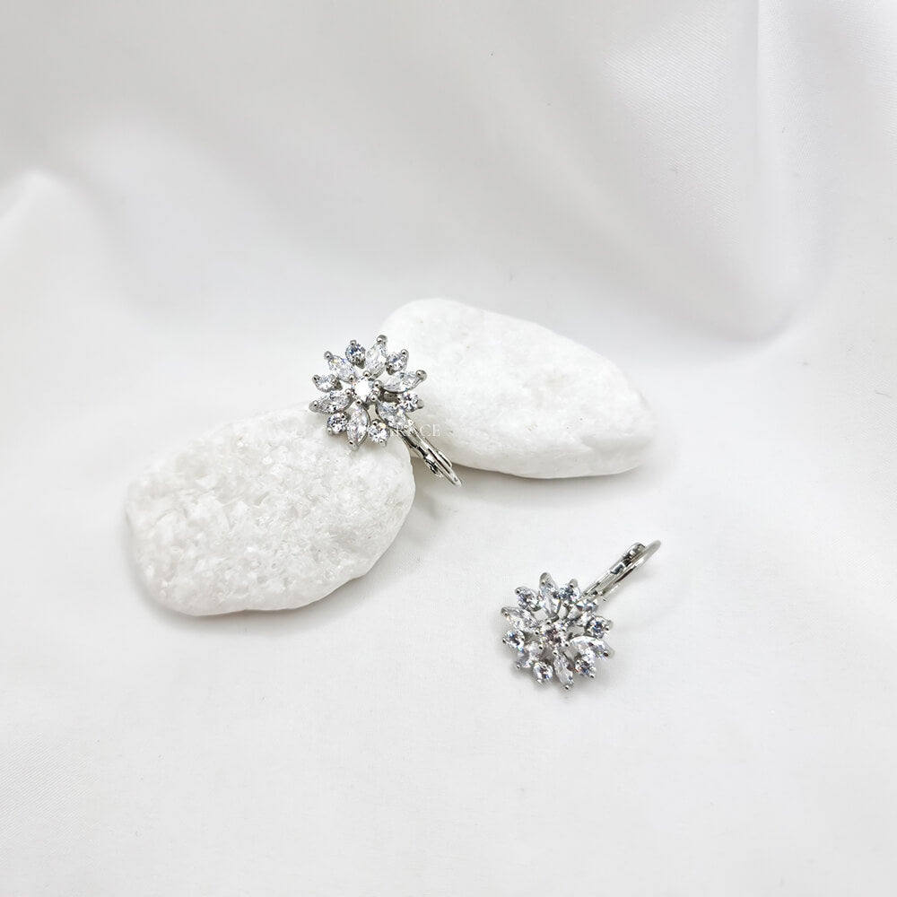 Silver-Tone Floral Drop Earrings "Be Gracious", Cubic Zirconia, MYGRACE