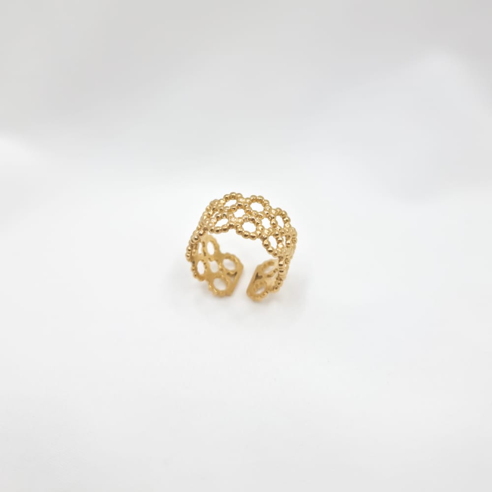 18K Gold-Plated Stainless Steel Textured Circle Ring, Adjustable, MYGRACE
