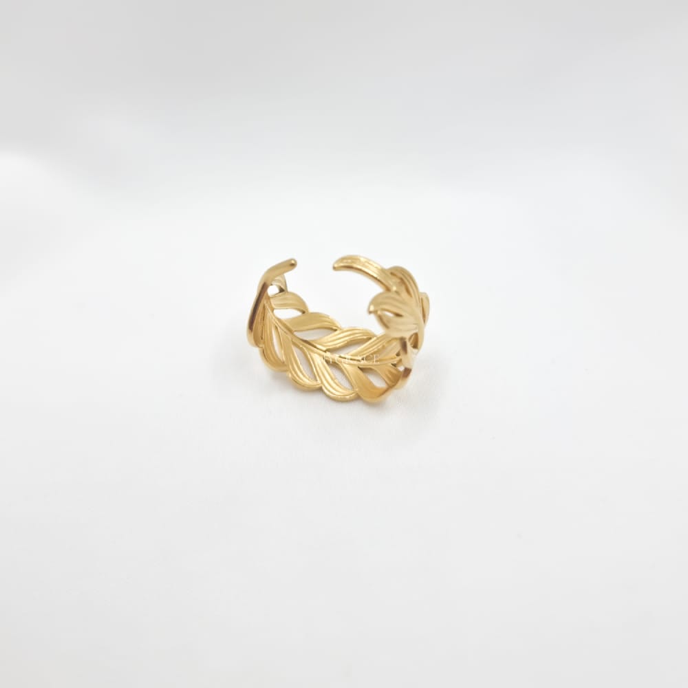 18K Gold-Plated Stainless Steel Leaf Ring, Adjustable, MYGRACE