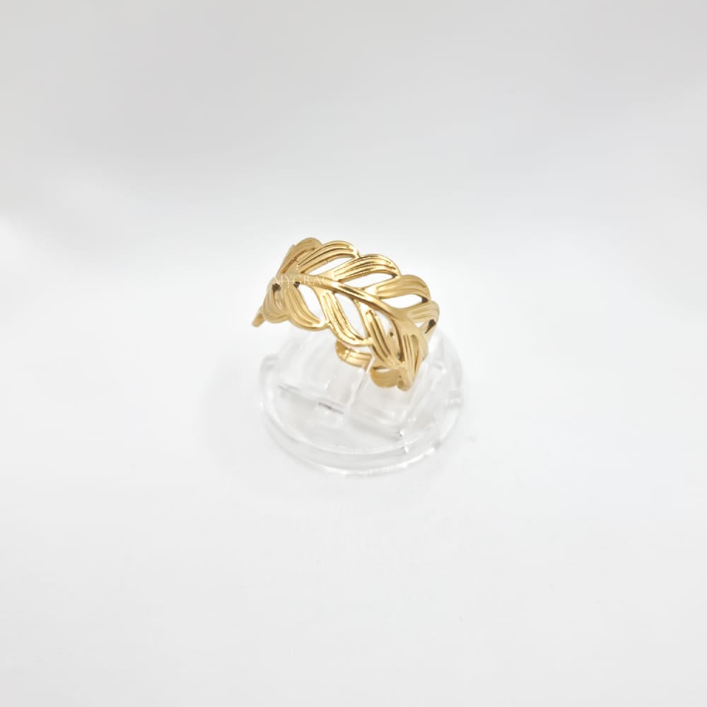 18K Gold-Plated Stainless Steel Leaf Ring, Adjustable, MYGRACE