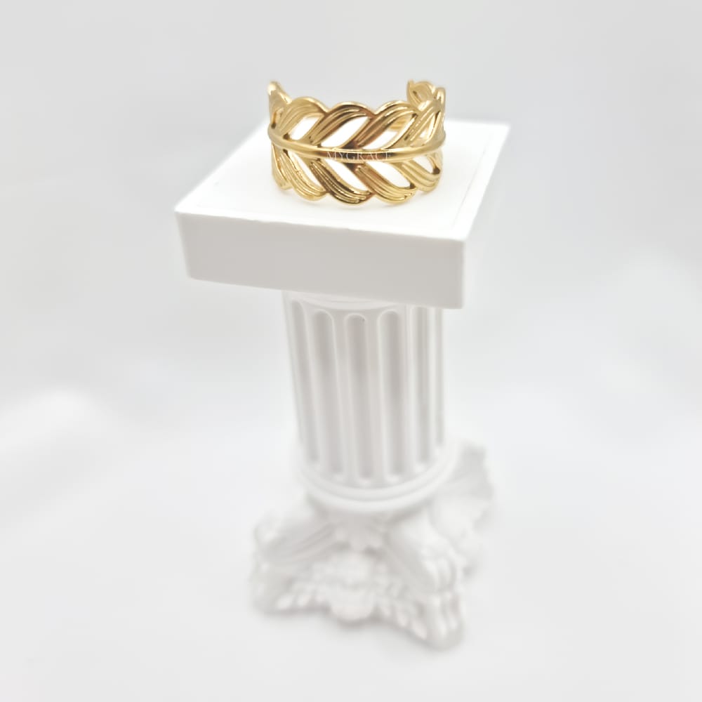 18K Gold-Plated Stainless Steel Leaf Ring, Adjustable, MYGRACE