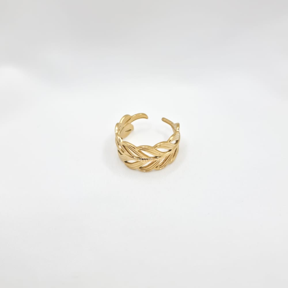 18K Gold-Plated Stainless Steel Leaf Ring, Adjustable, MYGRACE