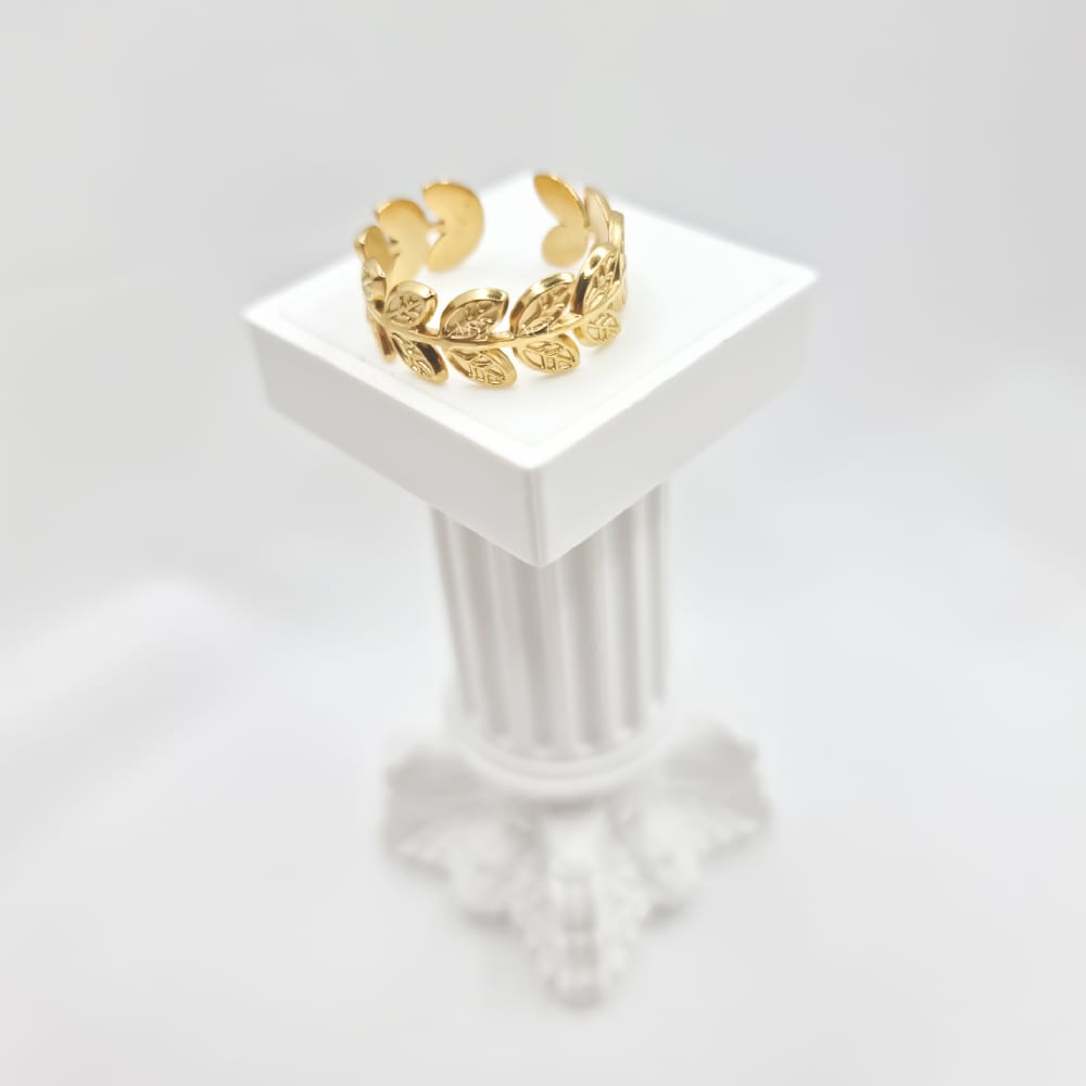 18K Gold-Plated Stainless Steel Leaf Ring, Adjustable, MYGRACE