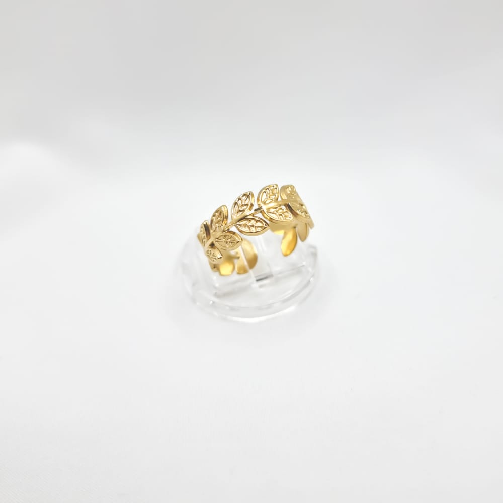18K Gold-Plated Stainless Steel Leaf Ring, Adjustable, MYGRACE