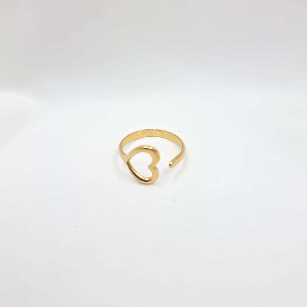18K Gold-Plated Stainless Steel Heart Ring, Adjustable, MYGRACE