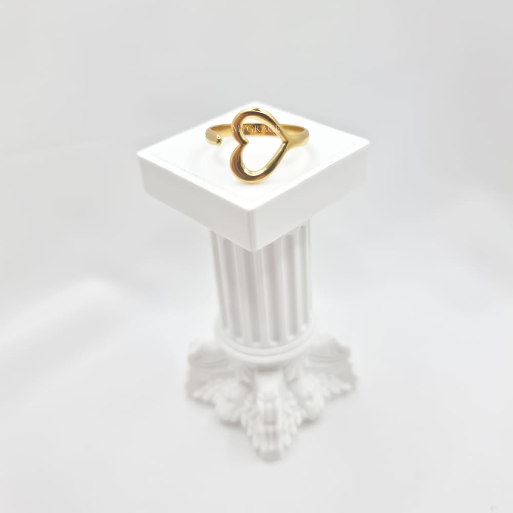 18K Gold-Plated Stainless Steel Heart Ring, Adjustable, MYGRACE