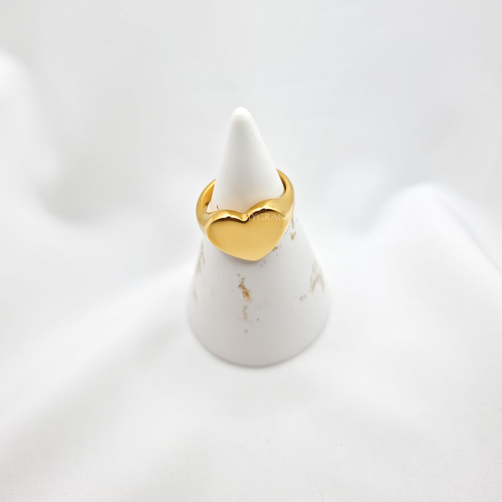 Edelstahlring „Be kind-hearted“, goldfarben, mit Herzchen, fest