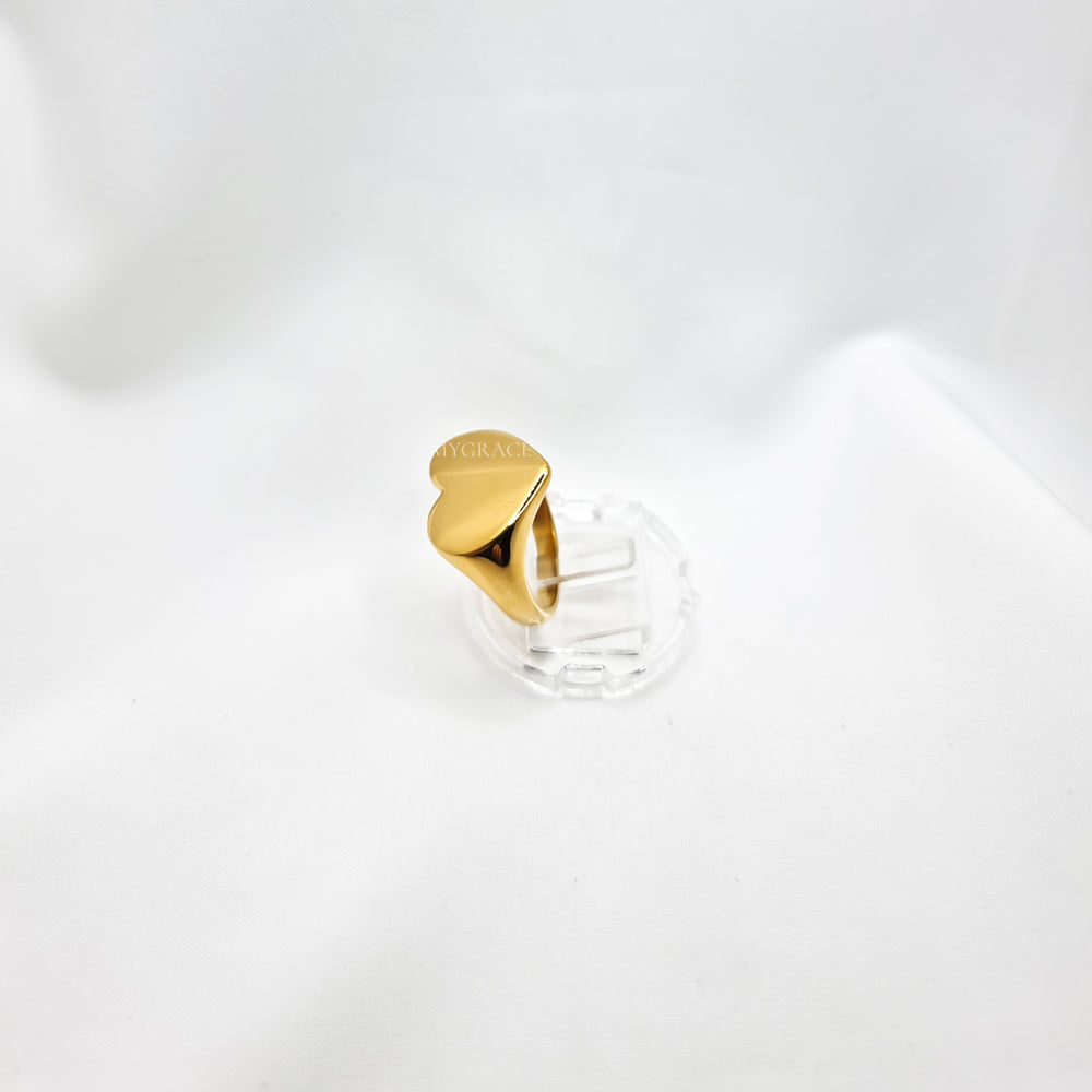 Edelstahlring „Be kind-hearted“, goldfarben, mit Herzchen, fest