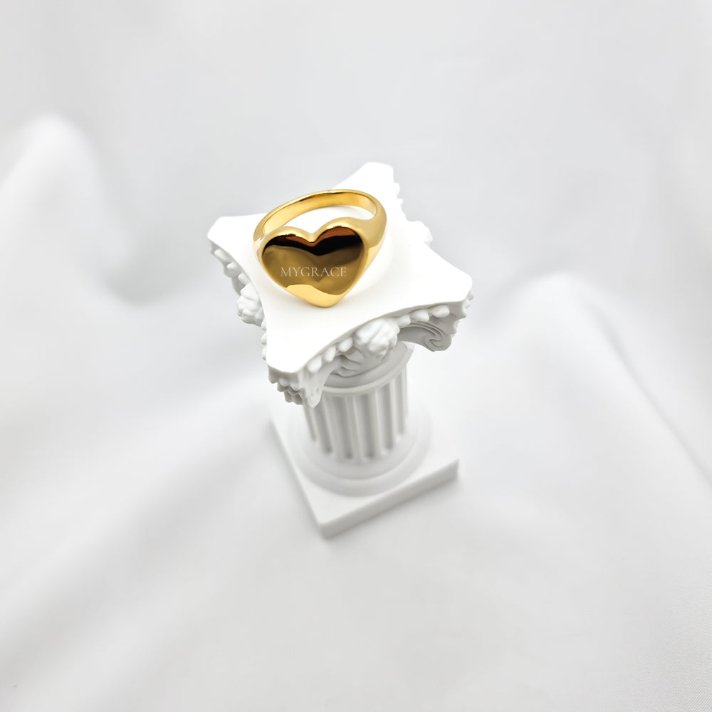 Edelstahlring „Be kind-hearted“, goldfarben, mit Herzchen, fest