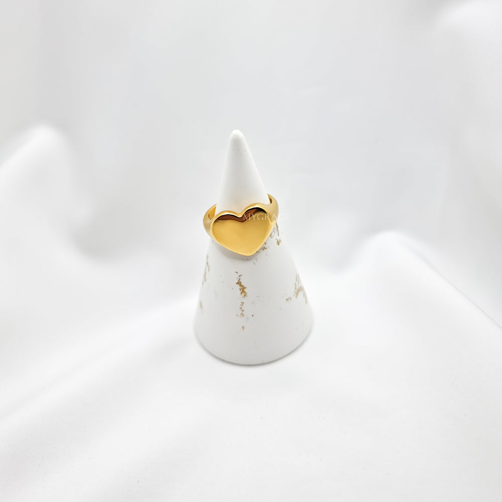 Edelstahlring „Be kind-hearted“, goldfarben, mit Herzchen, fest