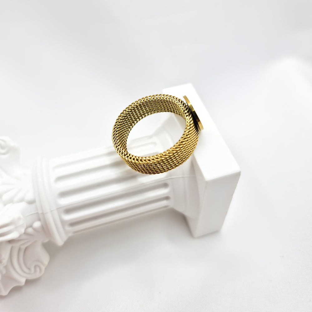 Edelstahlring „Always happy“, goldfarben, mit einem festen Smiley-Gesicht verziert