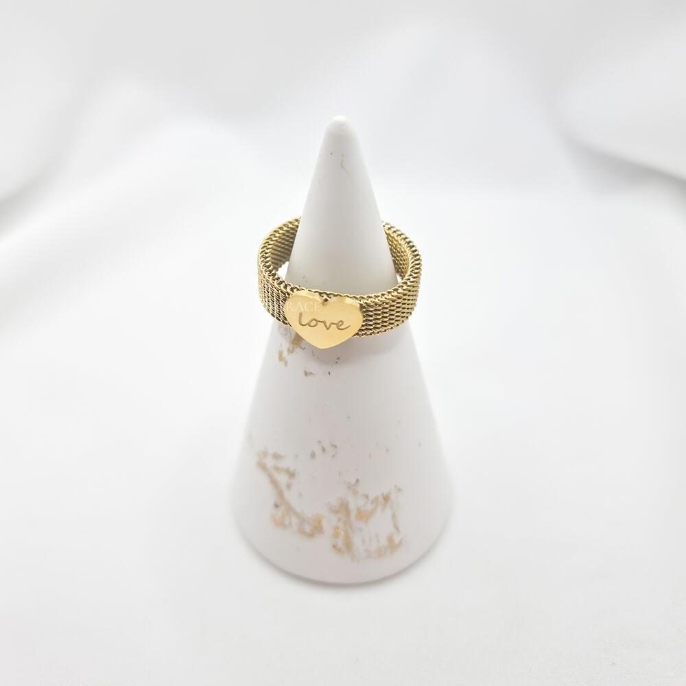 Edelstahlring „Always loving“, goldfarben, mit Herz und Text verziert, fest
