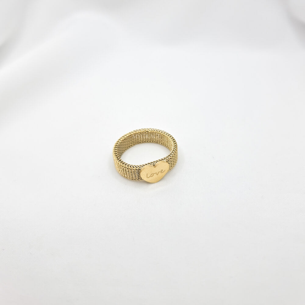 Edelstahlring „Always loving“, goldfarben, mit Herz und Text verziert, fest
