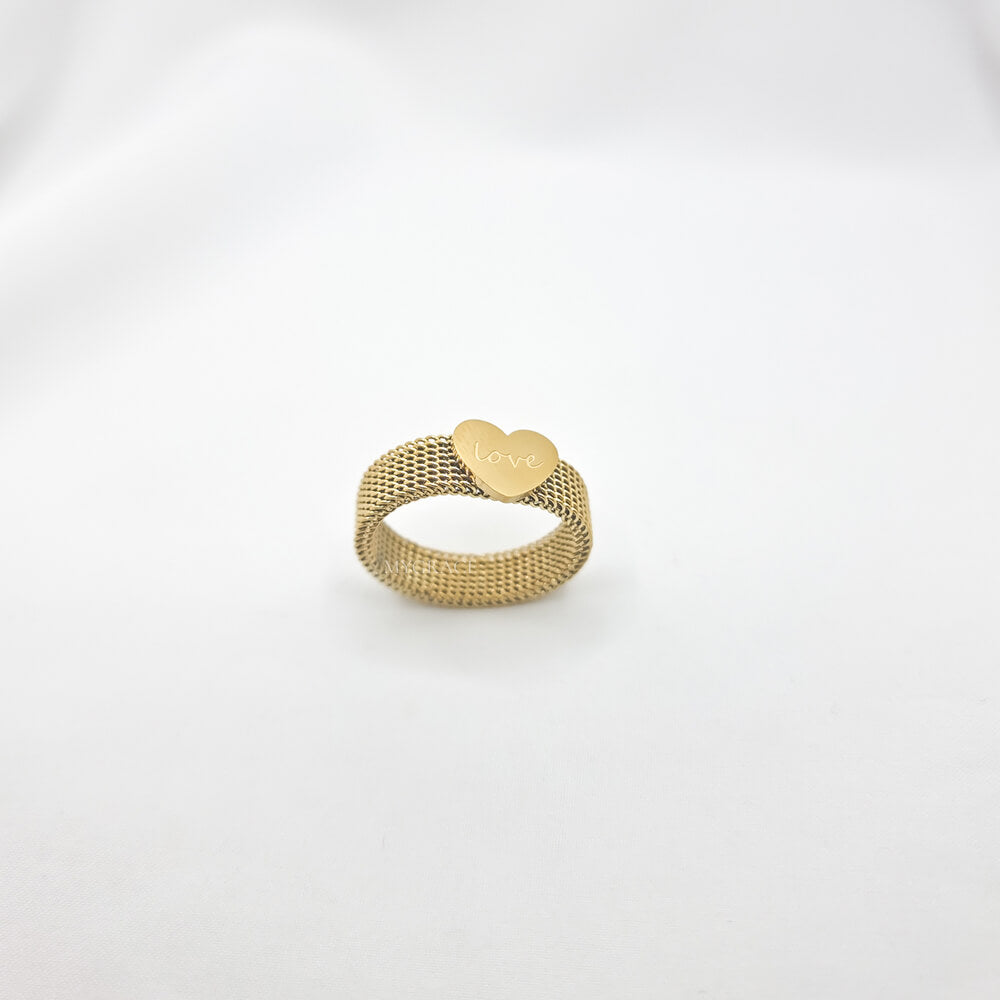 Edelstahlring „Always loving“, goldfarben, mit Herz und Text verziert, fest