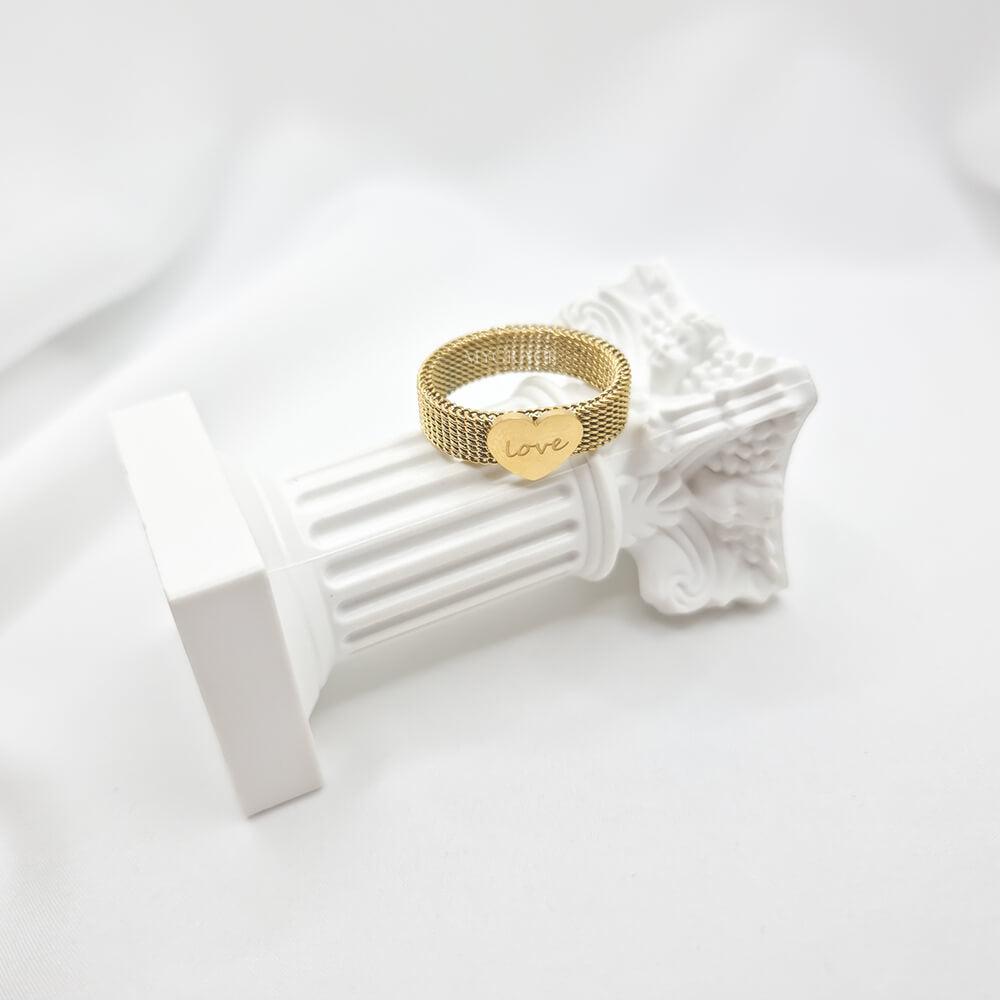 Edelstahlring „Always loving“, goldfarben, mit Herz und Text verziert, fest