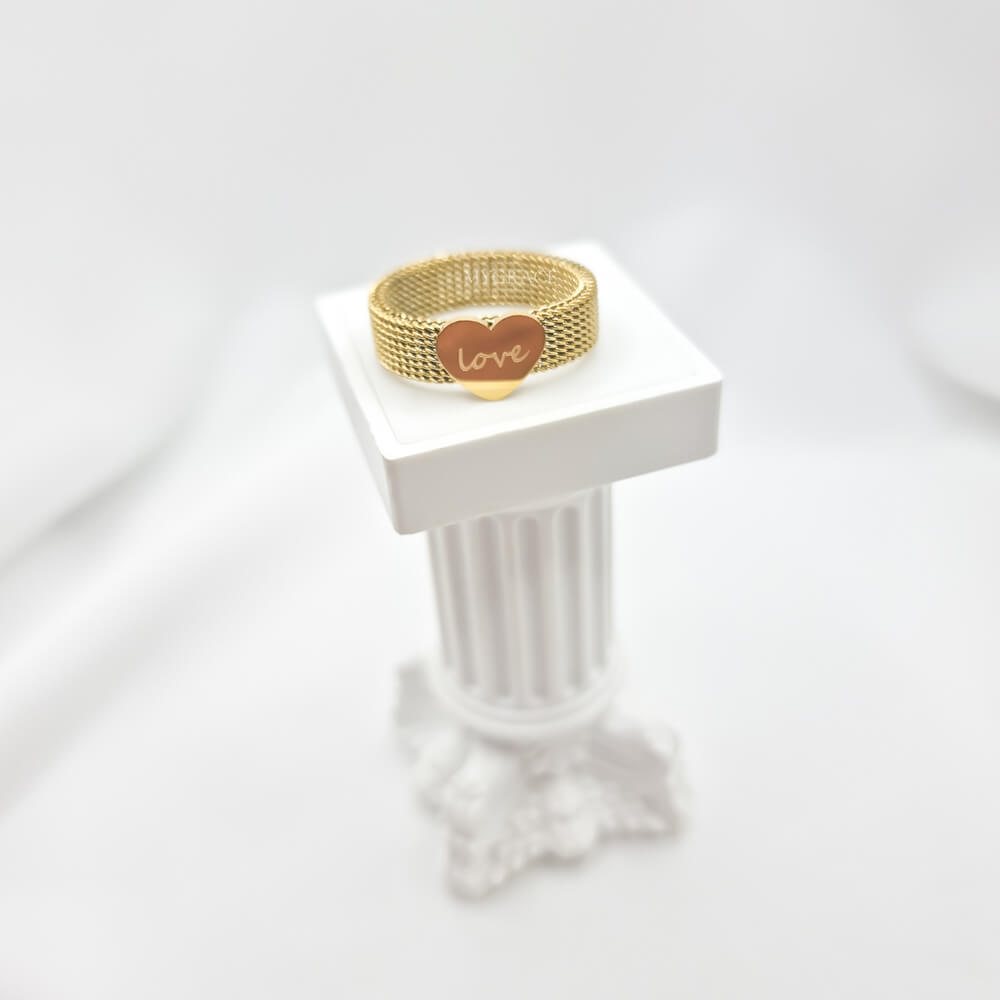 Edelstahlring „Always loving“, goldfarben, mit Herz und Text verziert, fest