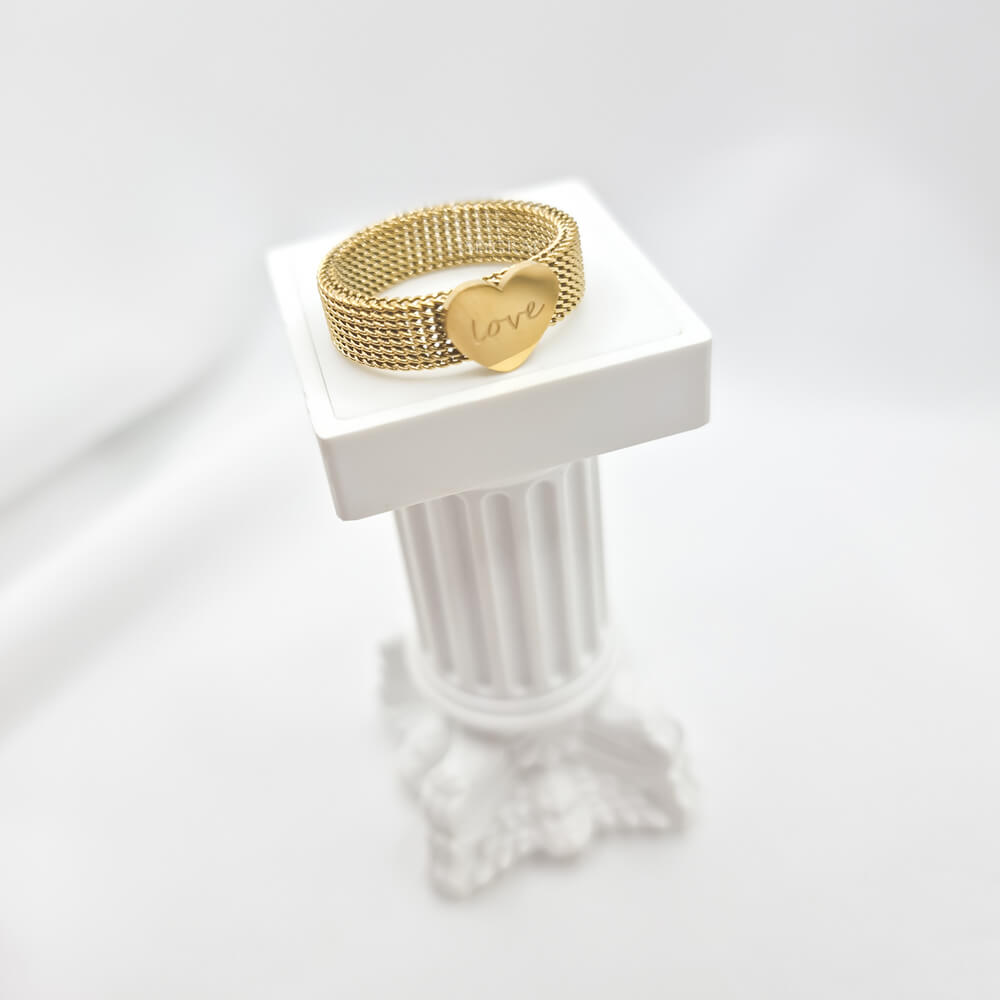 Edelstahlring „Always loving“, goldfarben, mit Herz und Text verziert, fest