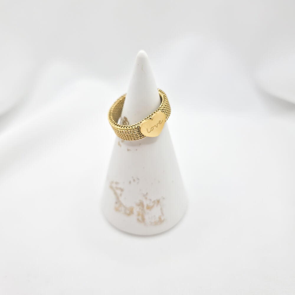 Edelstahlring „Always loving“, goldfarben, mit Herz und Text verziert, fest